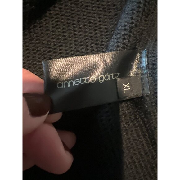 Annette Görtz XL Black Knit Wool Blend Cardigan With Leather Trim - Picture 5 of 9